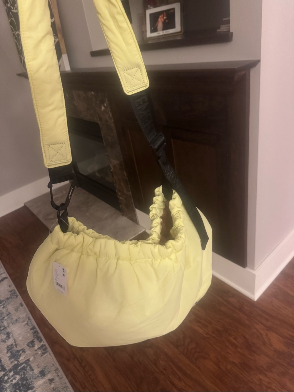 Free People Pale Yellow Puffer Crossbody Tote